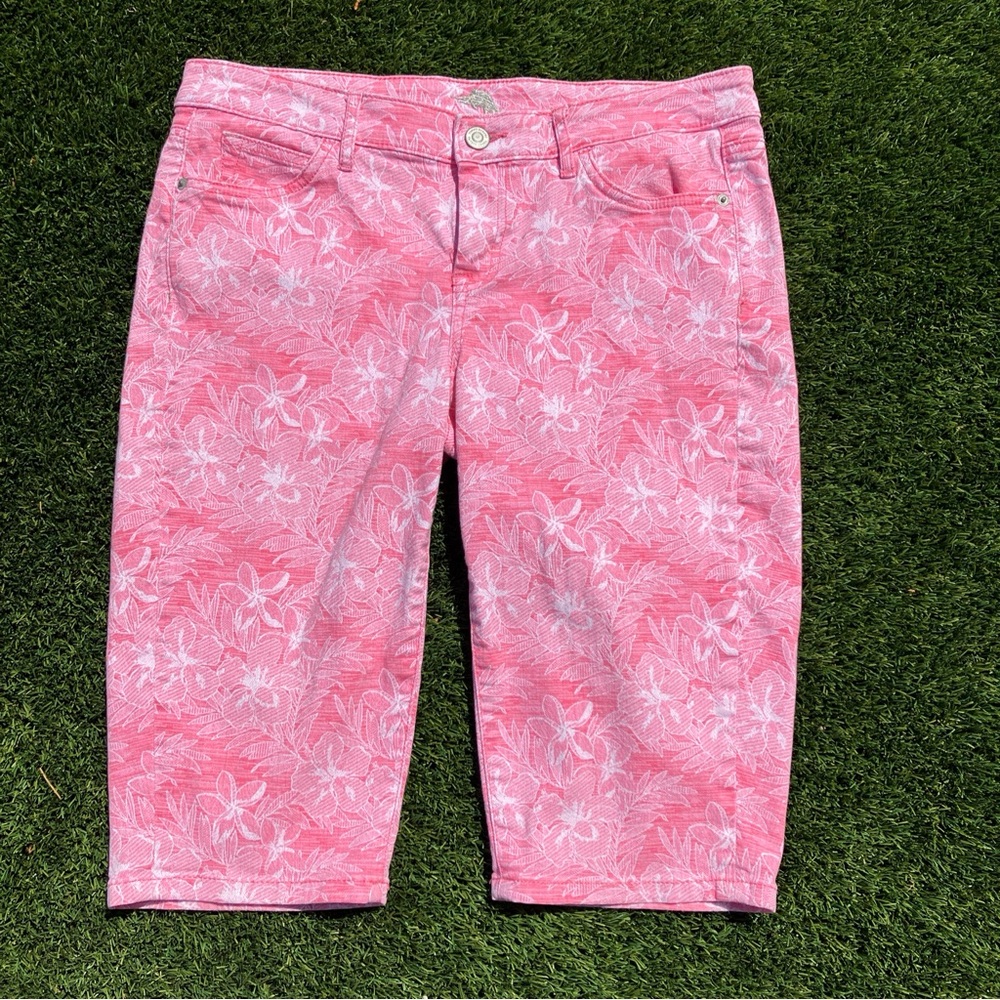 Tommy Bahama Boardwalk Soft Flamingo Pink Bermuda Clam Digger Denim Shorts Sz 30